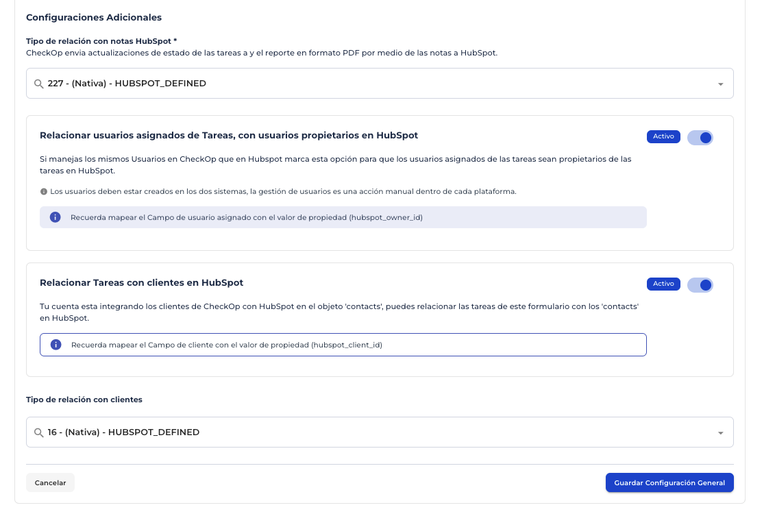 additional configurations form hubspot sync