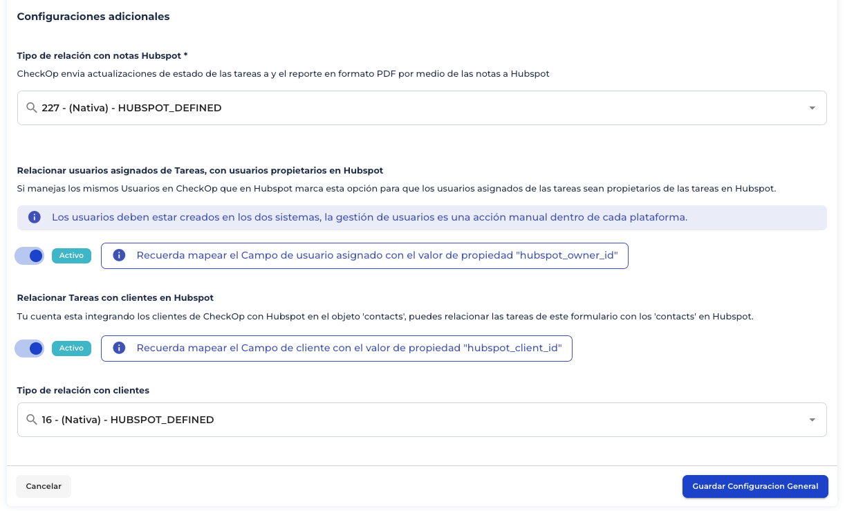 configuraciones adicionales formularios