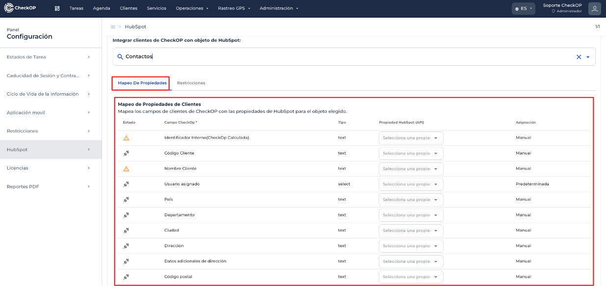 mapeo propiedades clientes